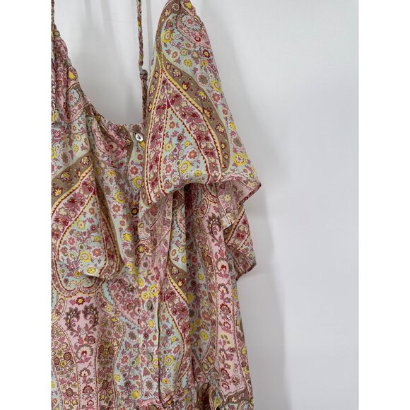 Zara Woman Paisley Silk Ruffle Dress size large Boho Chic Summer Style - Picture 4 of 8